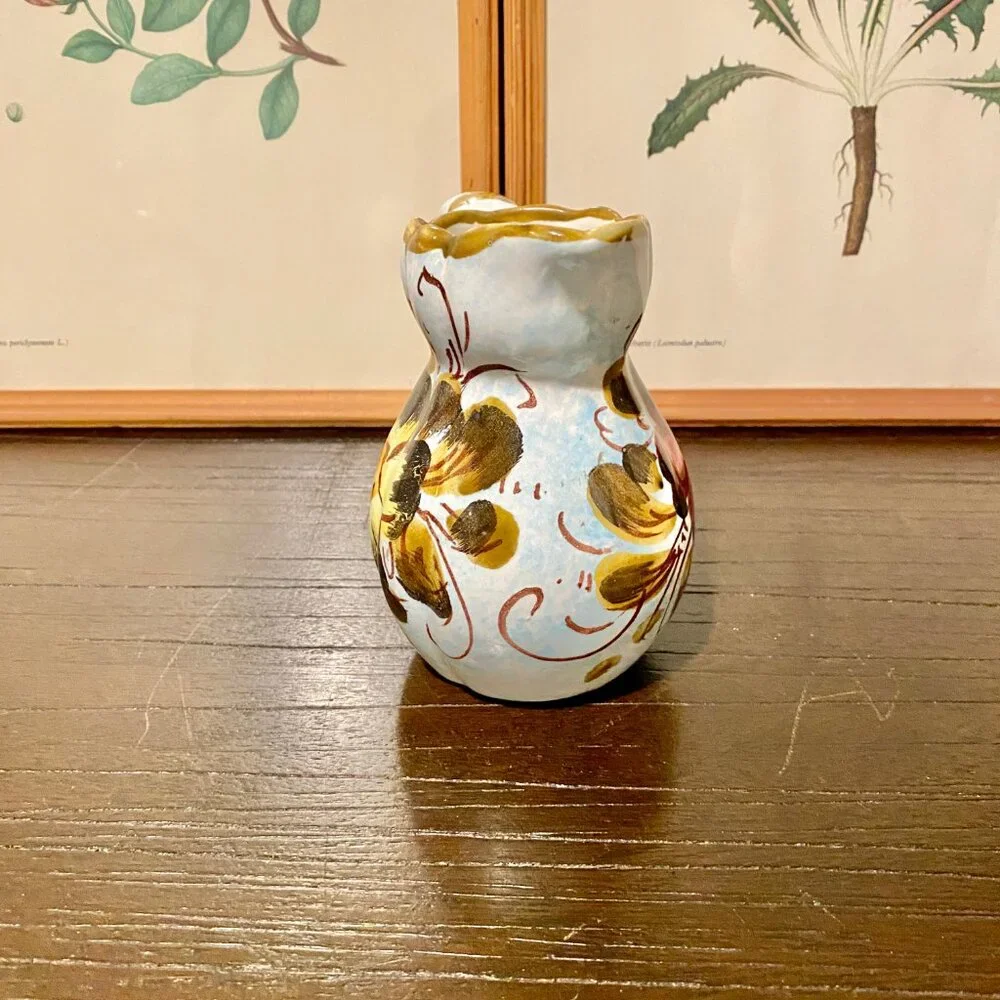 Vintage‎ Italian Deruta Ceramic Pottery Vase Creamer Pitcher Hand-Painted Floral